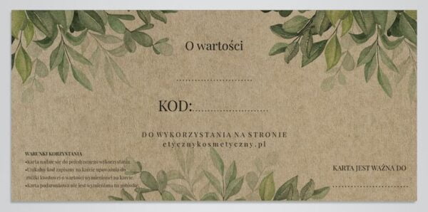 karta podarunkowa na kosmetyki rewers